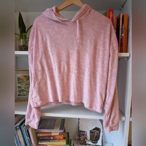 Juicy Couture Hoodie Rinestone Logo Colour Embossed Pink Size Medium Cropped Y2K